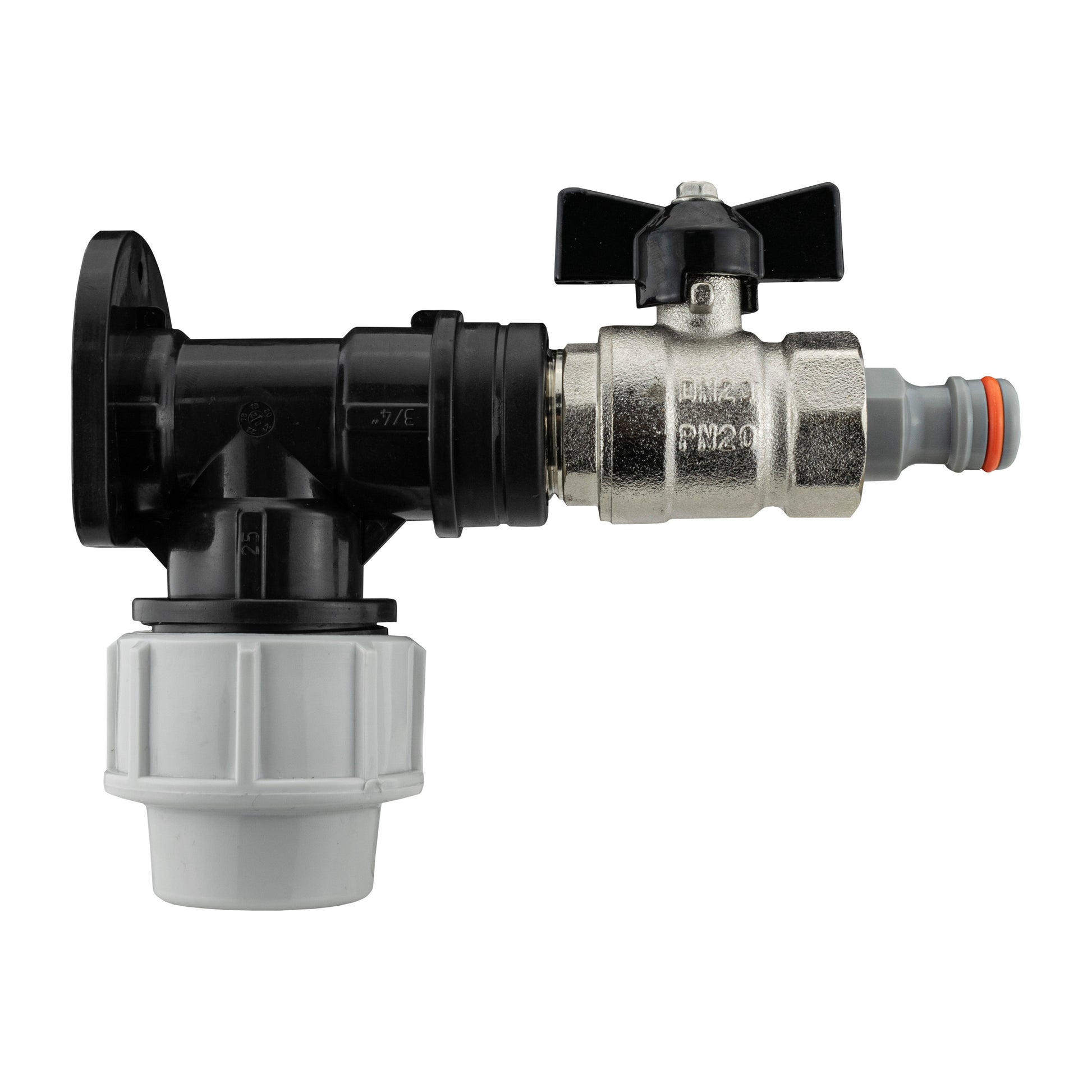 Wall Flange Kit 32mm MDPE + Bib Valve + Click Lock Male WL - Best4Trade-Retail Tech Hose & Fittings