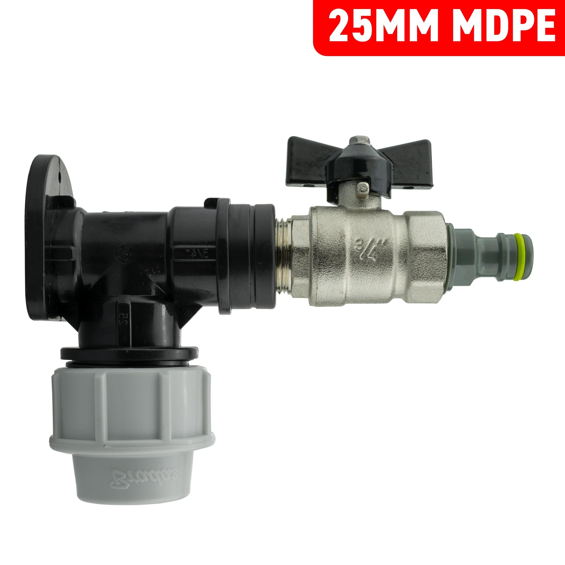 Wall Flange Kit 25mm MDPE + Bib Valve + Click Lock Male Lime - Best4Trade-Retail Tech Hose & Fittings