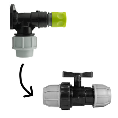 Wall Flange Kit 32mm MDPE + 32mm MDPE Valve + Female Quick Connector - Best4Trade-Retail Tech Hose & Fittings