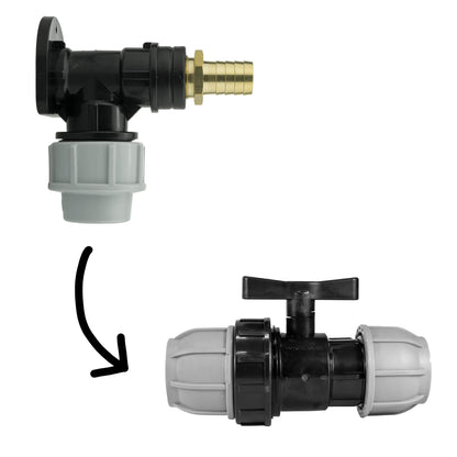 Wall Flange Kit 25mm MDPE + 25mm MDPE Valve + 19mm Brass Barb - Best4Trade-Retail Tech Hose & Fittings