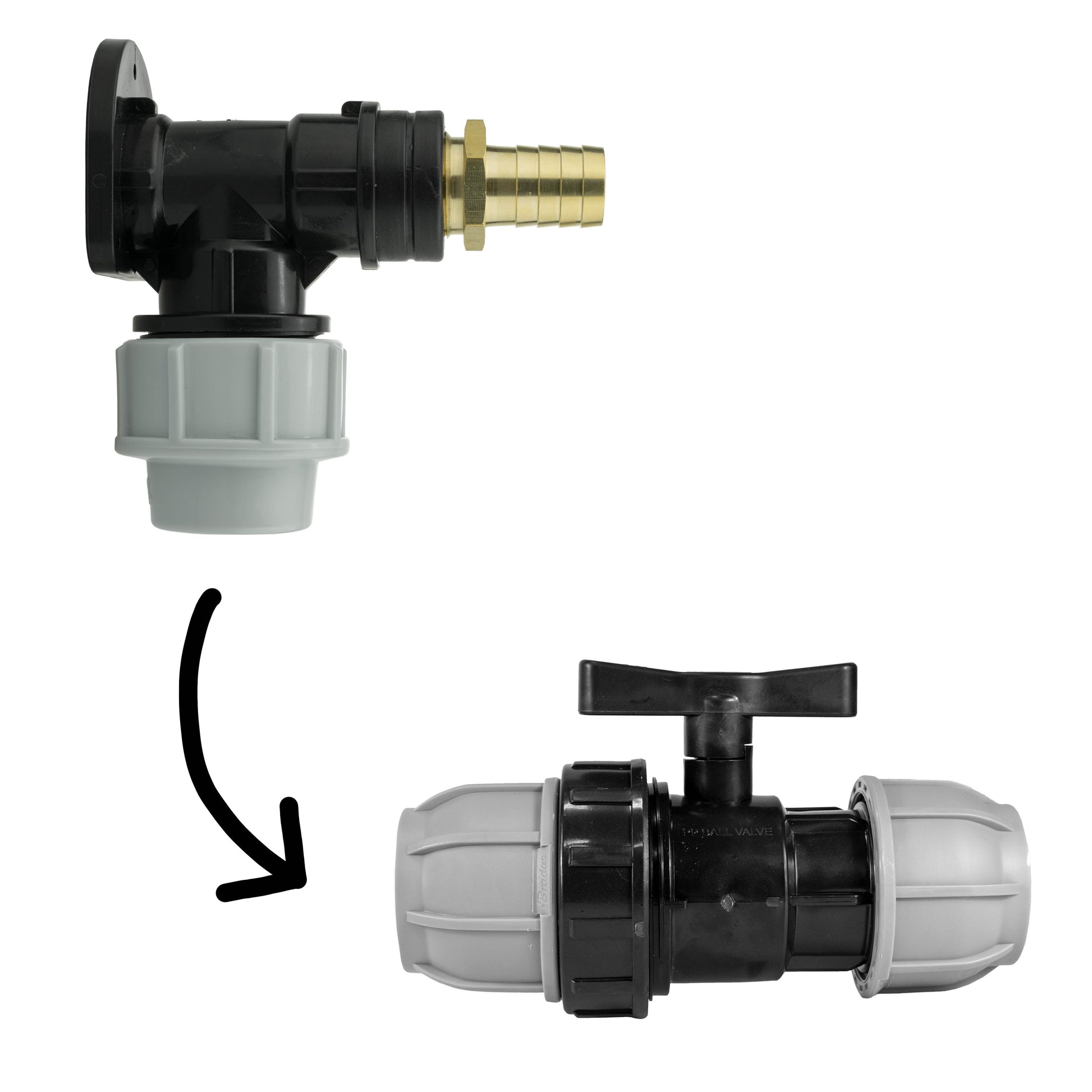 Wall Flange Kit 32mm MDPE + 32mm MDPE Valve + 19mm Brass Barb - Best4Trade-Retail Tech Hose & Fittings