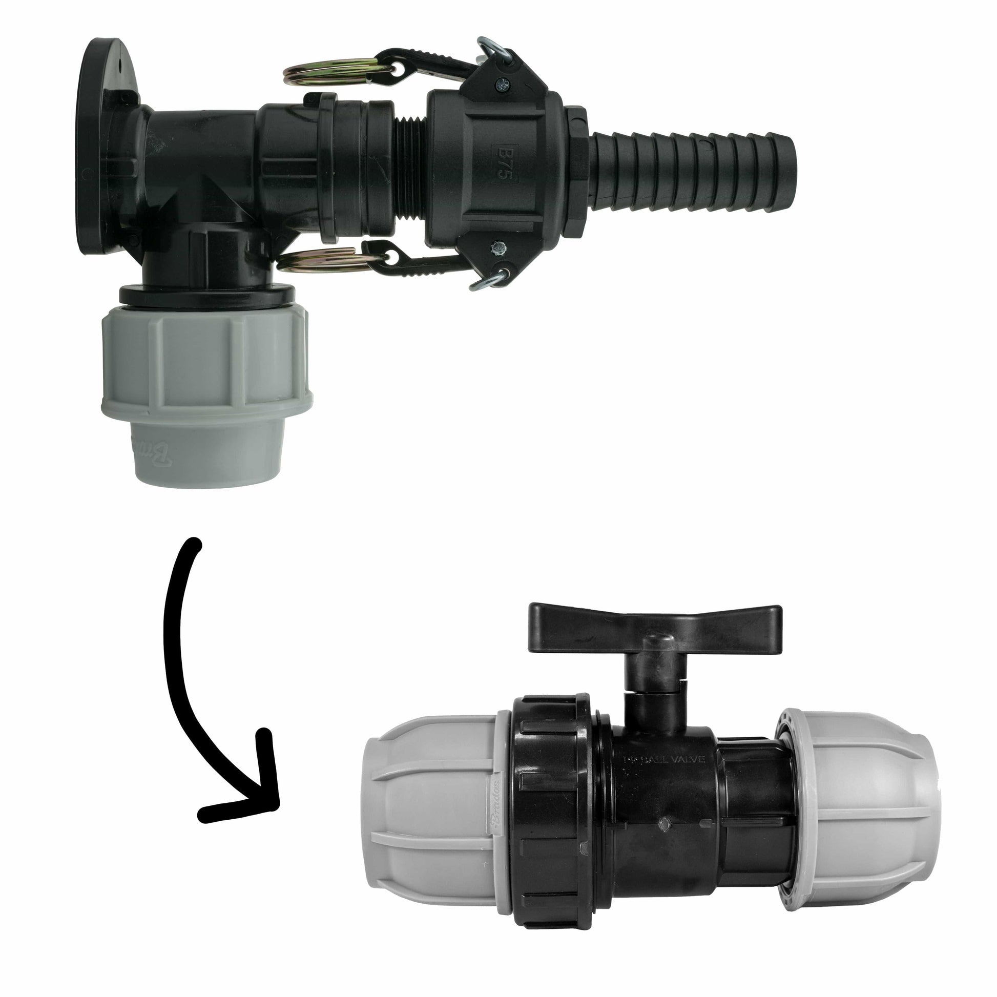 Wall Flange Kit 25mm MDPE + 25mm MDPE Valve + 3/4" Camlock Type B+E - Best4Trade-Retail Tech Hose & Fittings