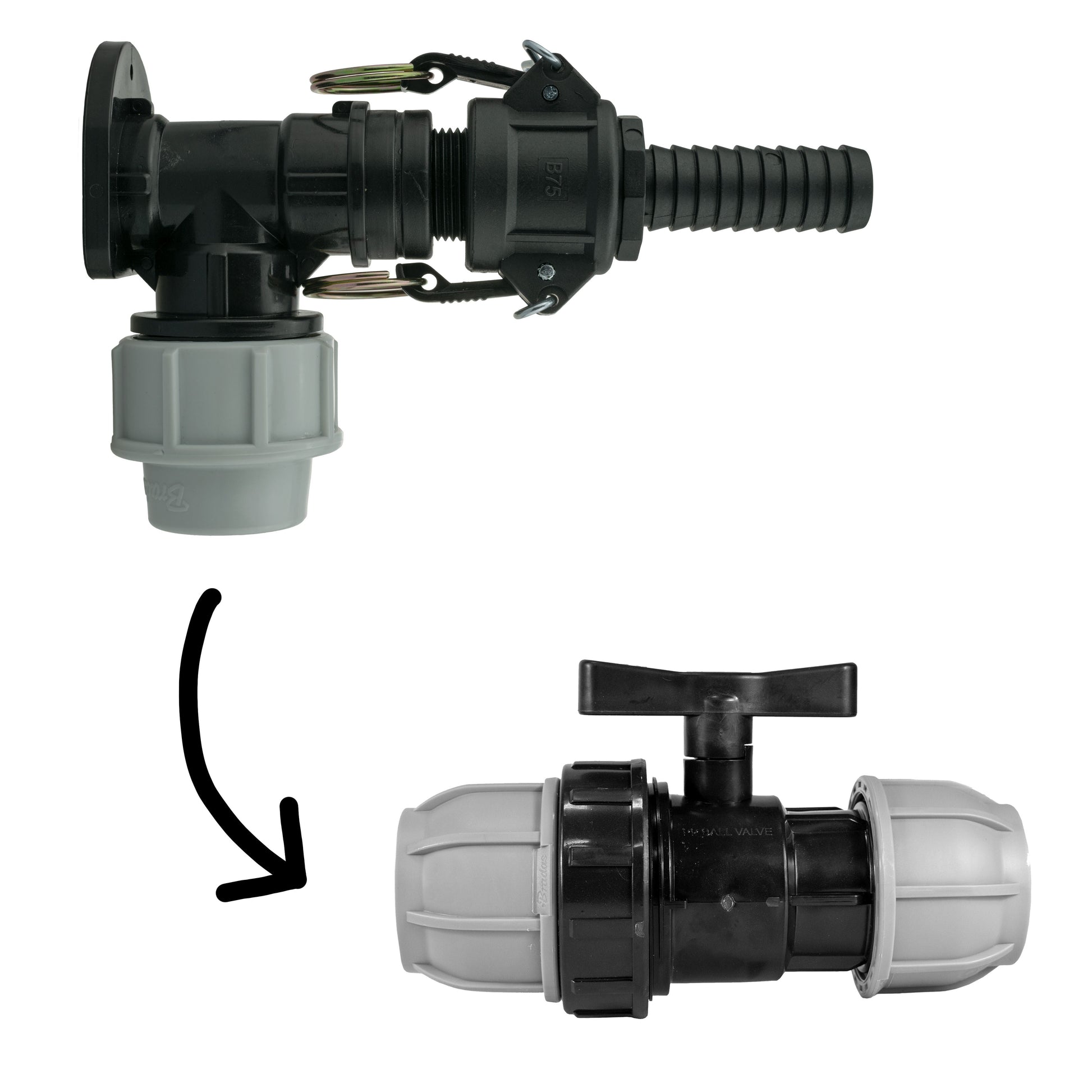 Wall Flange Kit 32mm MDPE + 32mm MDPE Valve + 3/4" Camlock Type B+E - Best4Trade-Retail Tech Hose & Fittings
