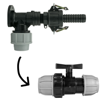 Wall Flange Kit 25mm MDPE + 25mm MDPE Valve + 3/4" Camlock Type F+C - Best4Trade-Retail Tech Hose & Fittings