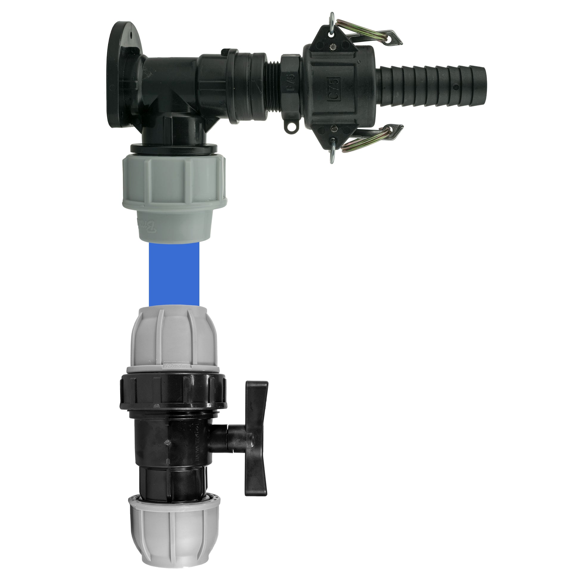 Wall Flange Kit 25mm MDPE + 25mm MDPE Valve + 3/4" Camlock Type F+C - Best4Trade-Retail Tech Hose & Fittings