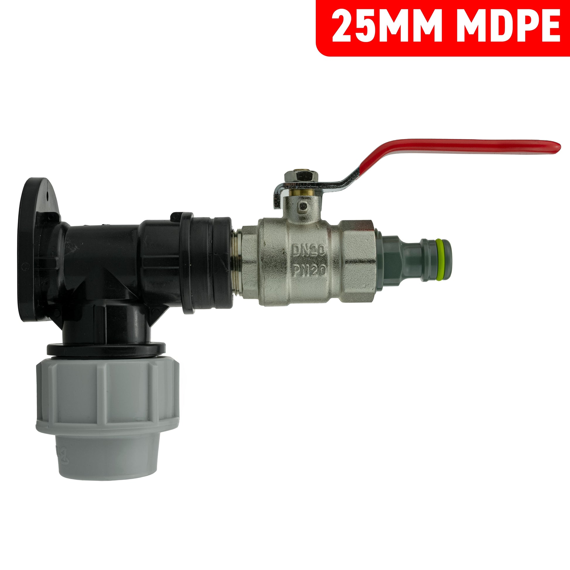 Wall Flange Kit 25mm MDPE + Lever Valve + Quick Connect Male - Best4Trade-Retail Tech Hose & Fittings