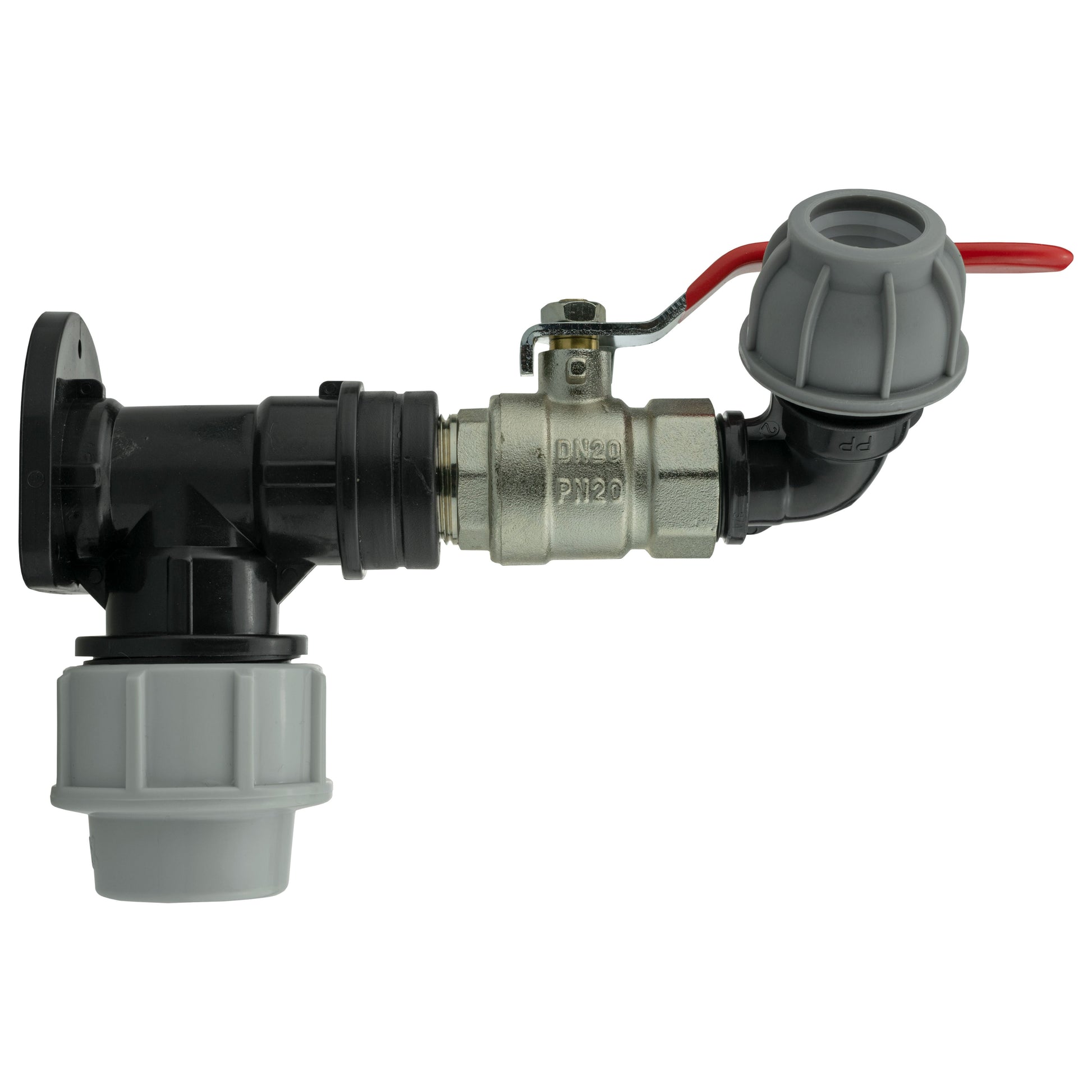 Wall Flange Kit 25mm MDPE + Lever Valve + 20mm MDPE Elbow - Best4Trade-Retail Tech Hose & Fittings