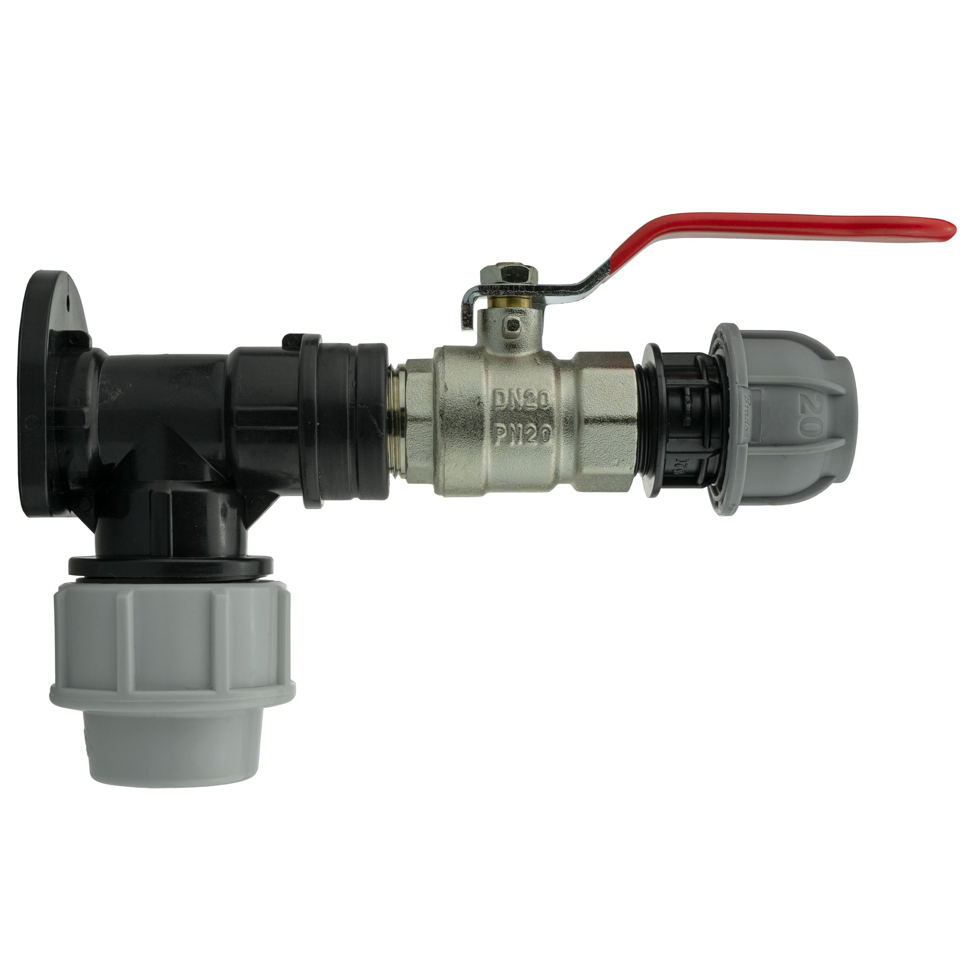 Wall Flange Kit 25mm MDPE + Lever Valve + 20mm MDPE Straight - Best4Trade-Retail Tech Hose & Fittings