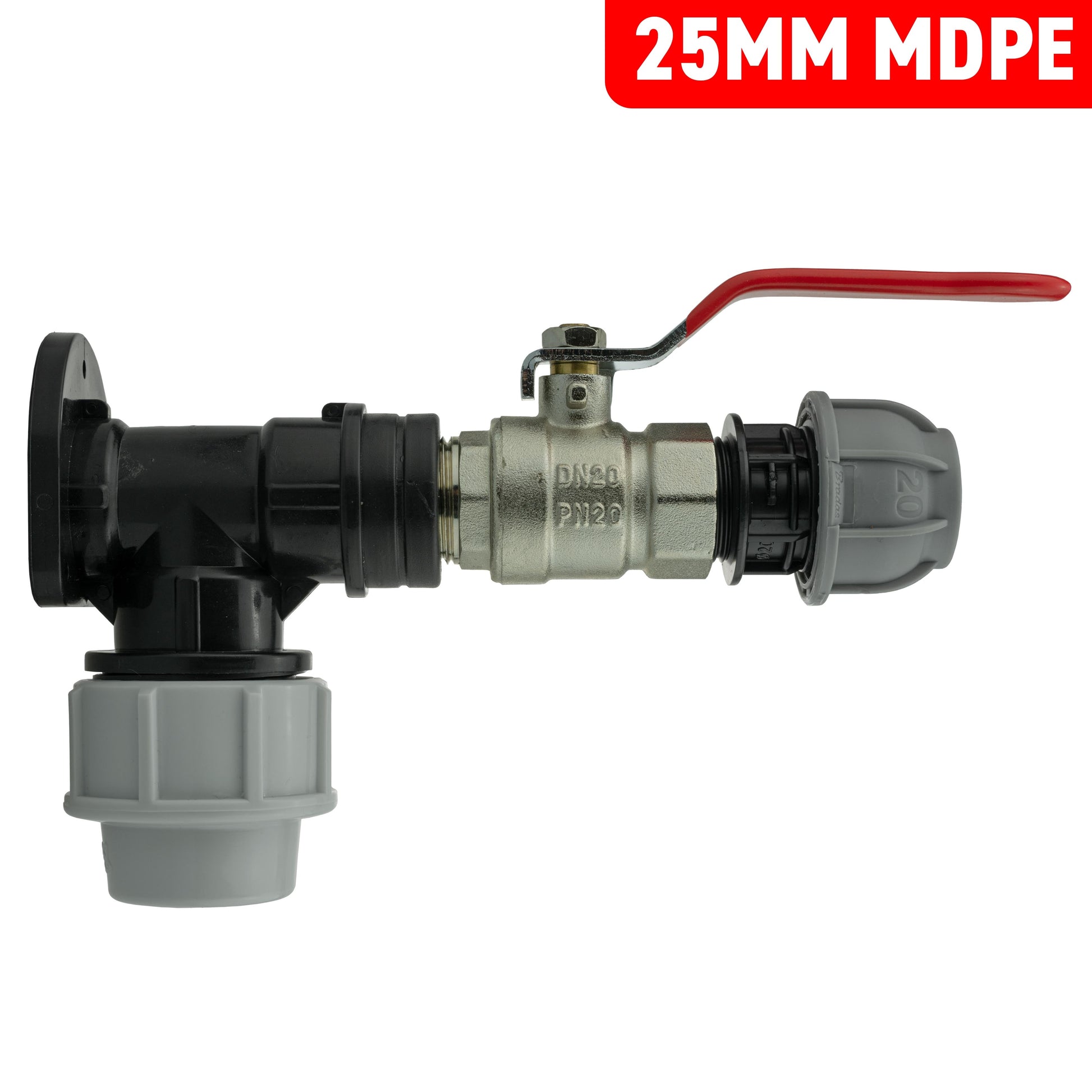 Wall Flange Kit 25mm MDPE + Lever Valve + 20mm MDPE Straight - Best4Trade-Retail Tech Hose & Fittings