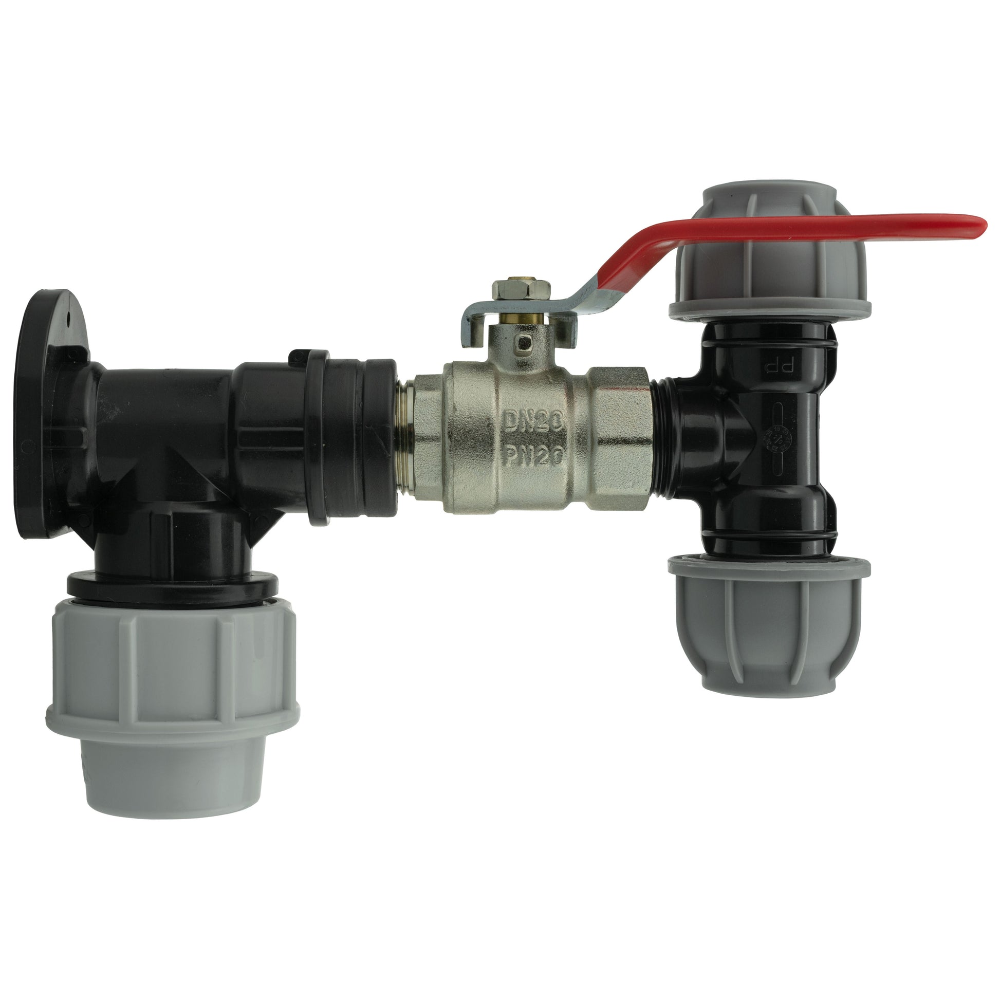 Wall Flange Kit 25mm MDPE + Lever Valve + 20mm MDPE Tee - Best4Trade-Retail Tech Hose & Fittings