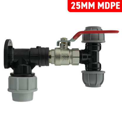 Wall Flange Kit 25mm MDPE + Lever Valve + 20mm MDPE Tee - Best4Trade-Retail Tech Hose & Fittings