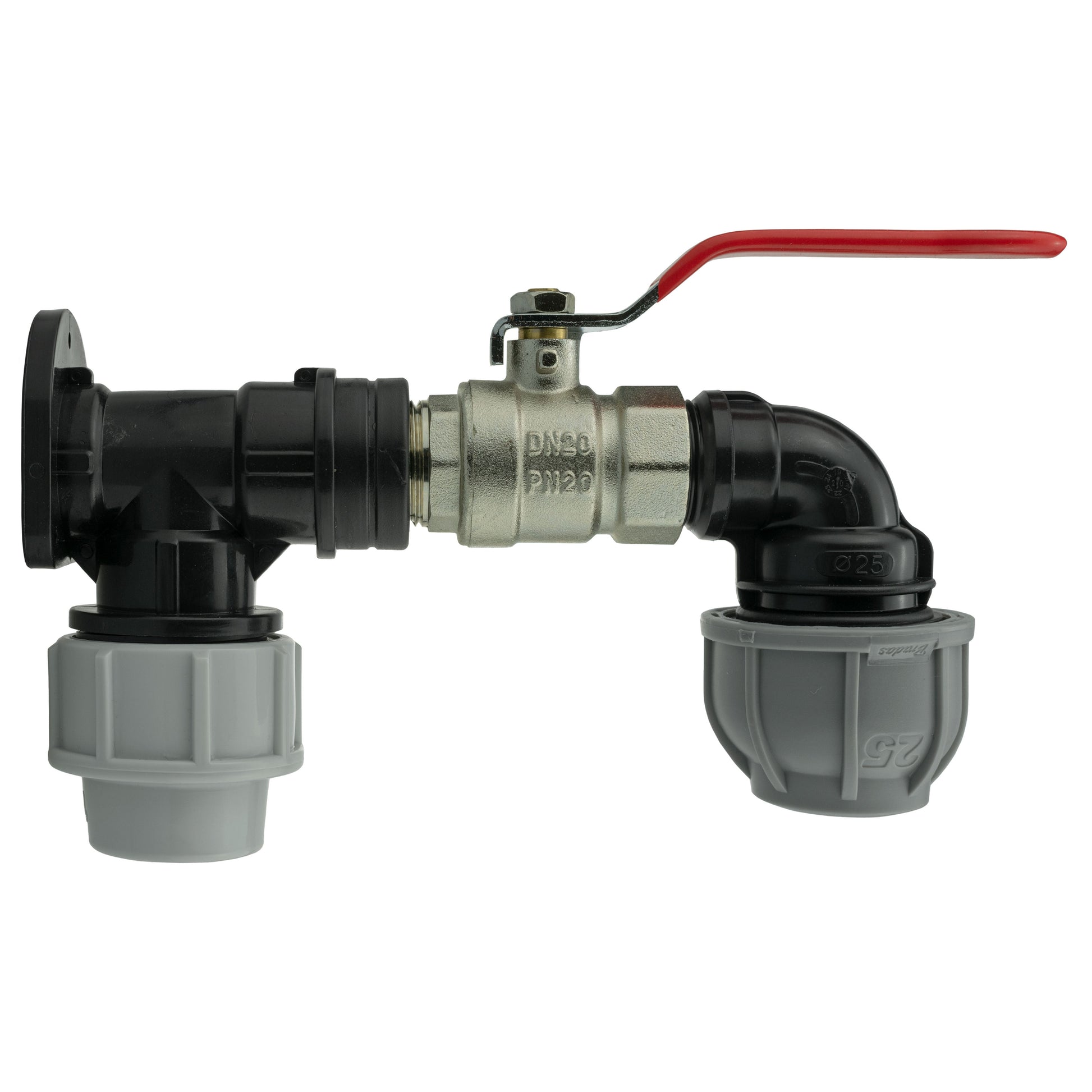 Wall Flange Kit 25mm MDPE + Lever Valve + 25mm MDPE Elbow - Best4Trade-Retail Tech Hose & Fittings