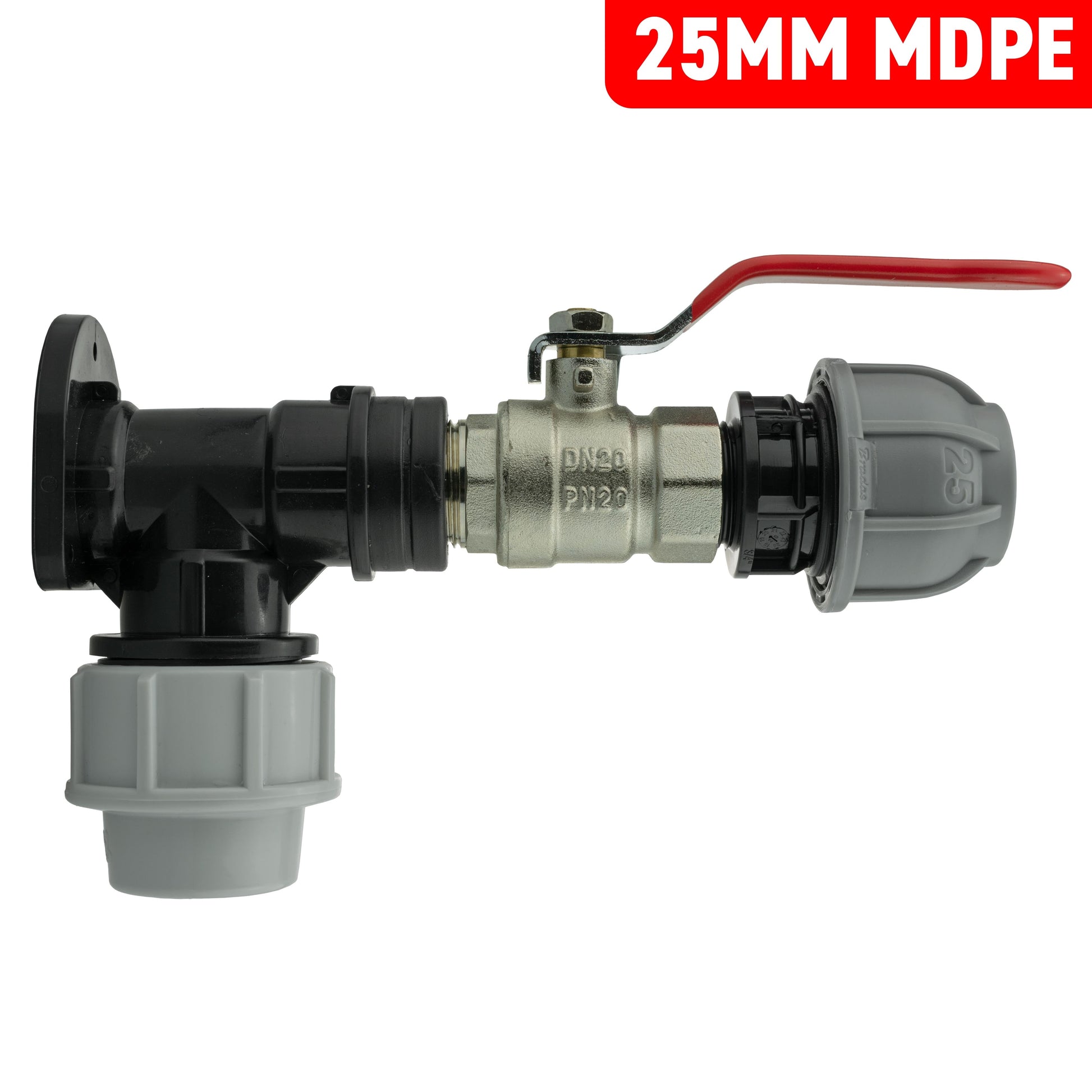 Wall Flange Kit 25mm MDPE + Lever Valve + 25mm MDPE Straight - Best4Trade-Retail Tech Hose & Fittings