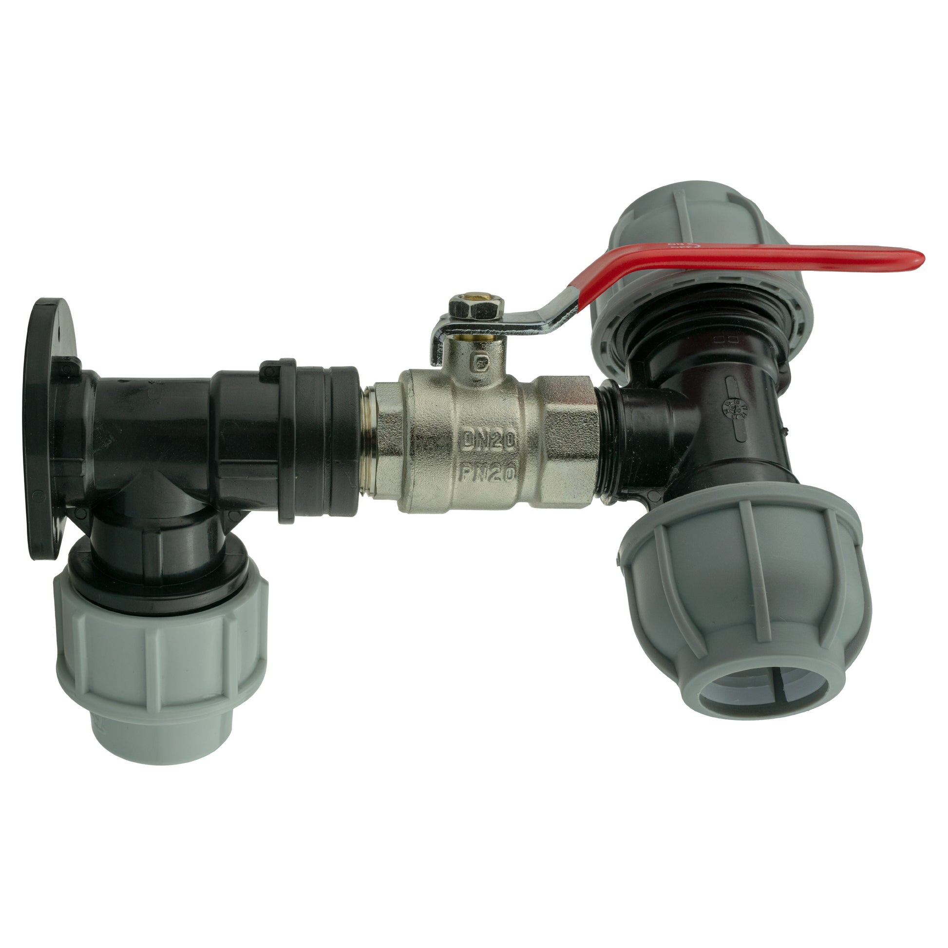Wall Flange Kit 25mm MDPE + Lever Valve + 25mm MDPE Tee - Best4Trade-Retail Tech Hose & Fittings