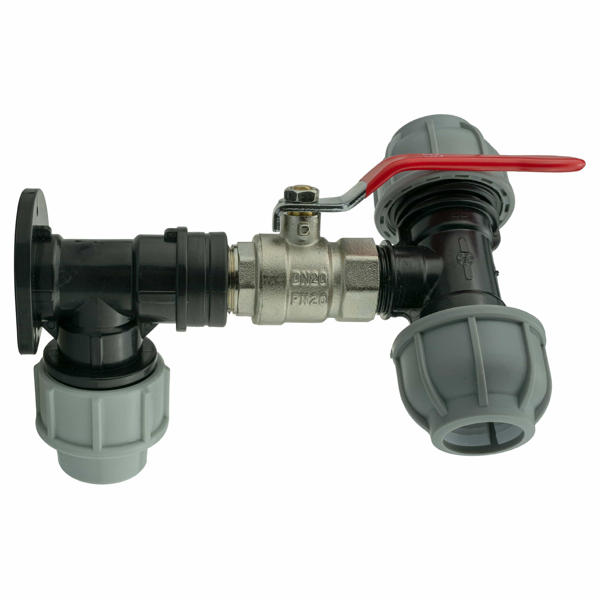 Wall Flange Kit 32mm MDPE + Lever Valve + 25mm MDPE Tee - Best4Trade-Retail Tech Hose & Fittings