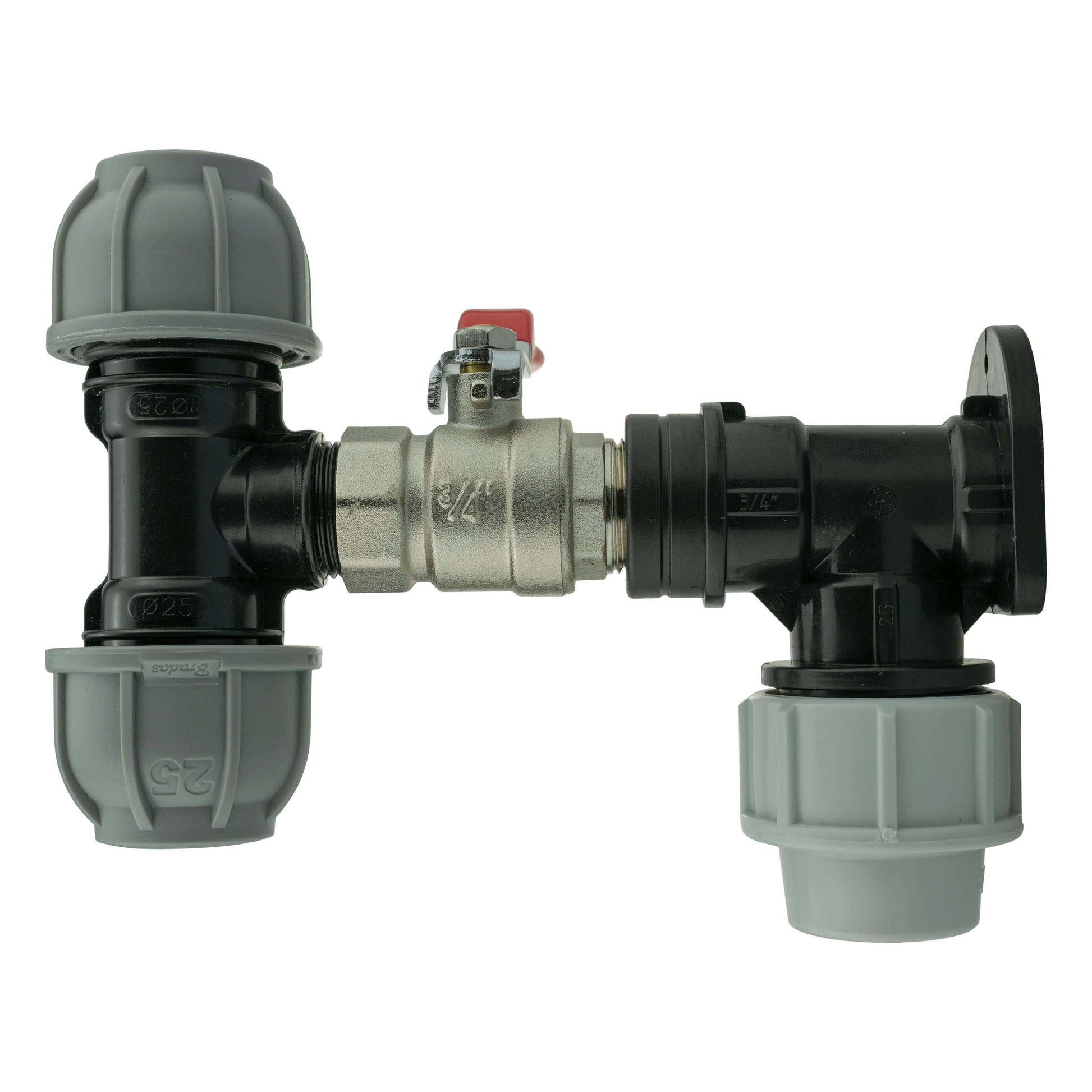 Wall Flange Kit 32mm MDPE + Lever Valve + 25mm MDPE Tee - Best4Trade-Retail Tech Hose & Fittings