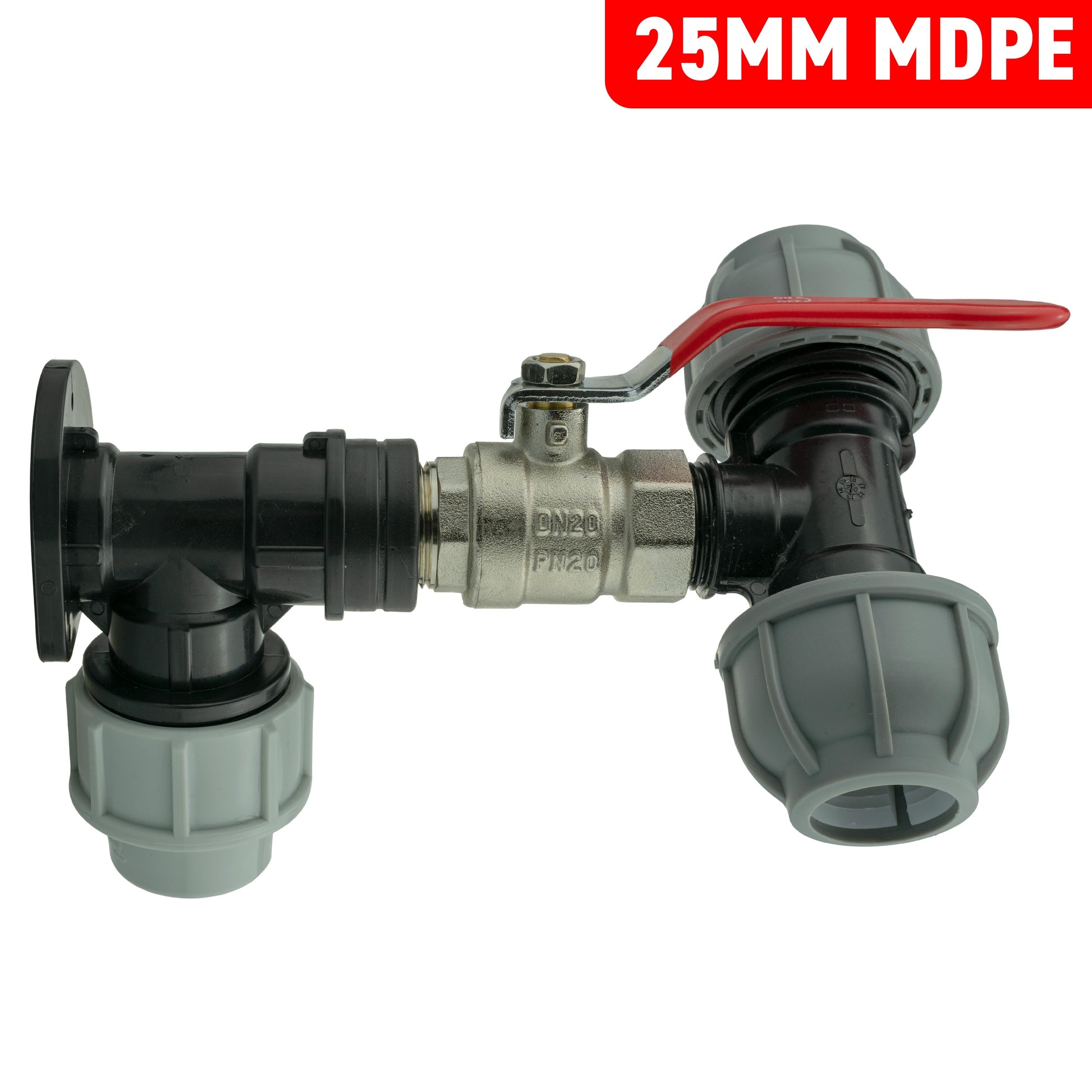 Wall Flange Kit 25mm MDPE + Lever Valve + 25mm MDPE Tee - Best4Trade-Retail Tech Hose & Fittings