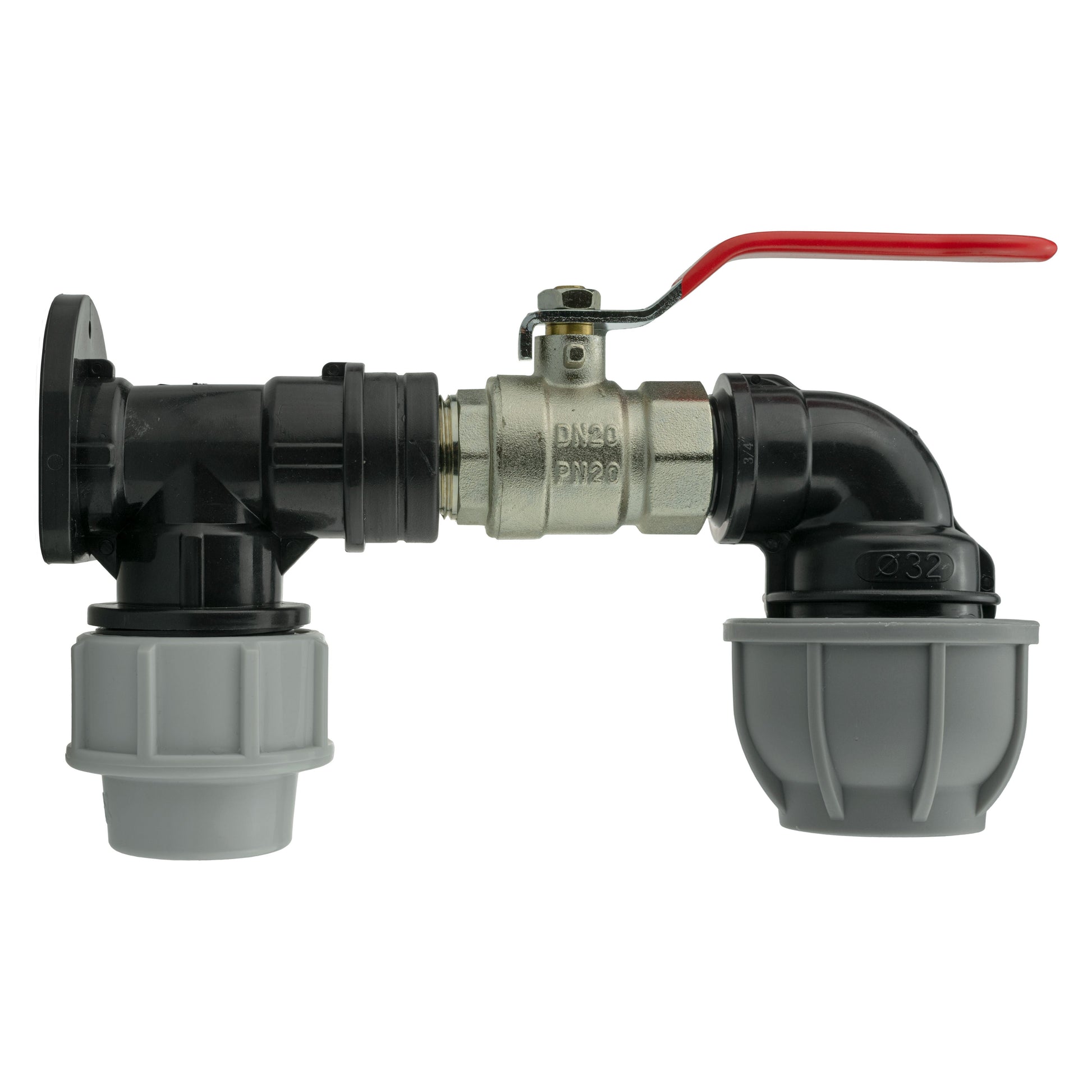 Wall Flange Kit 25mm MDPE + Lever Valve + 32mm MDPE Elbow - Best4Trade-Retail Tech Hose & Fittings