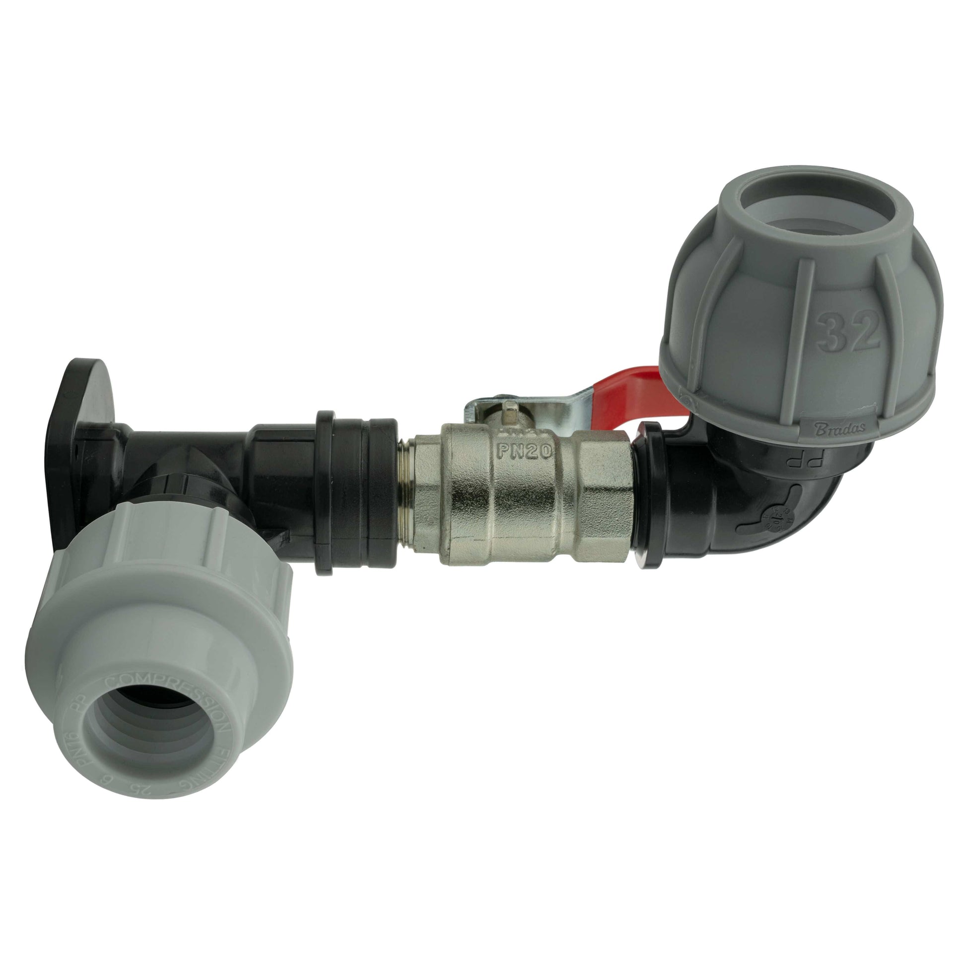 Wall Flange Kit 32mm MDPE + Lever Valve + 32mm MDPE Elbow - Best4Trade-Retail Tech Hose & Fittings