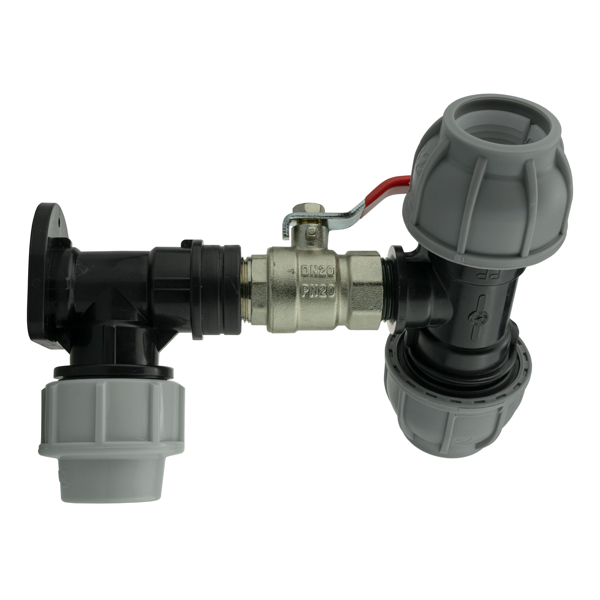 Wall Flange Kit 25mm MDPE + Lever Valve + 32mm MDPE Tee - Best4Trade-Retail Tech Hose & Fittings