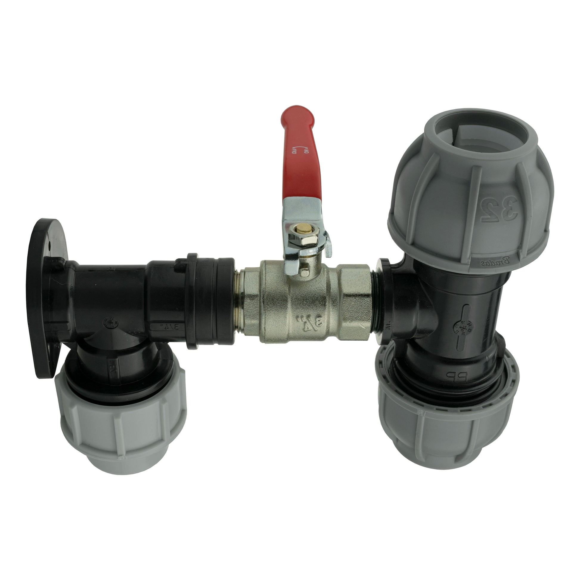 Wall Flange Kit 32mm MDPE + Lever Valve + 32mm MDPE Tee - Best4Trade-Retail Tech Hose & Fittings