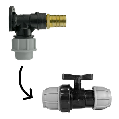 Wall Flange Kit 25mm MDPE + MDPE Valve + 25mm Brass Barb - Best4Trade-Retail Tech Hose & Fittings