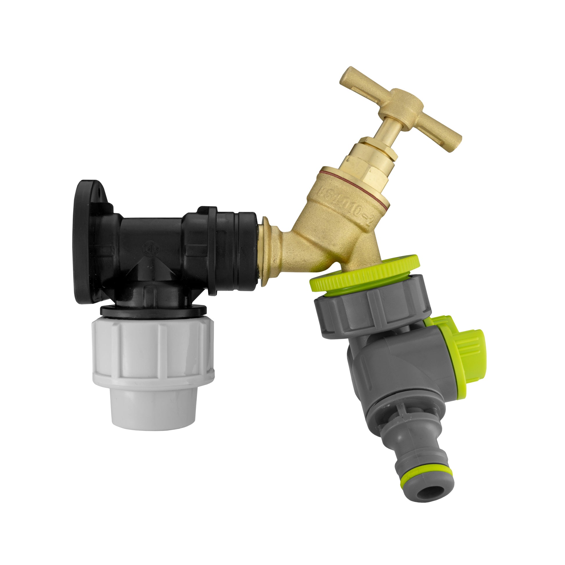 Wall Flange Kit 25mm MDPE + Brass Bib Tap + Lime Two Way Tap Splitter - Best4Trade-Retail Tech Hose & Fittings