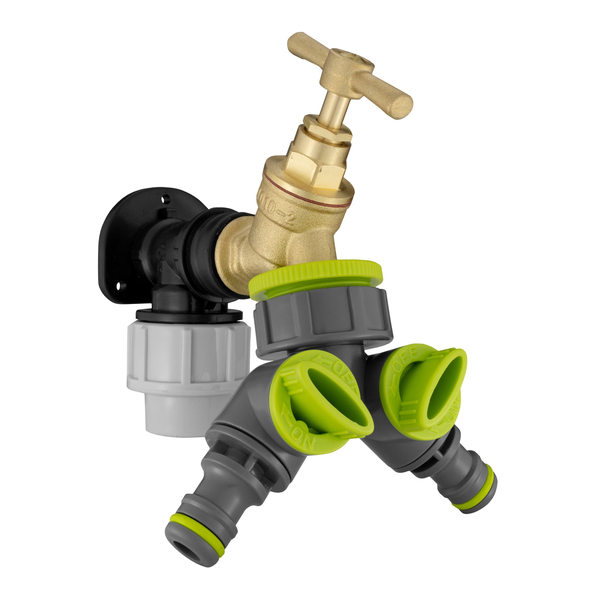 Wall Flange Kit 32mm MDPE + Brass Bib Tap + Lime Two Way Tap Splitter - Best4Trade-Retail Tech Hose & Fittings