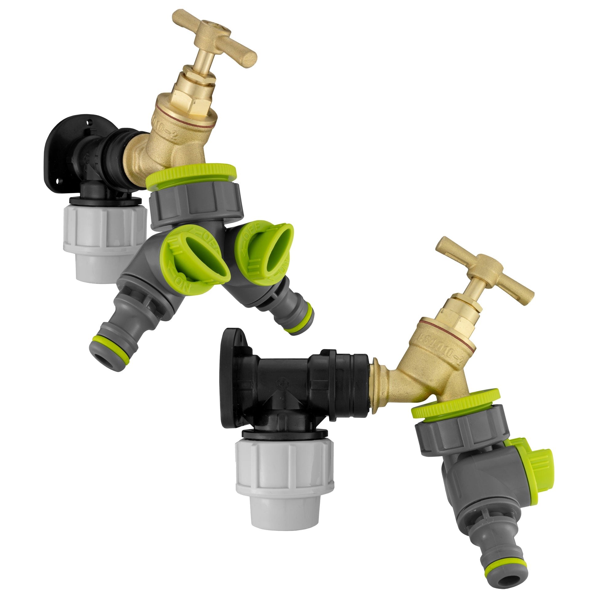 Wall Flange Kit 25mm MDPE + Brass Bib Tap + Lime Two Way Tap Splitter - Best4Trade-Retail Tech Hose & Fittings