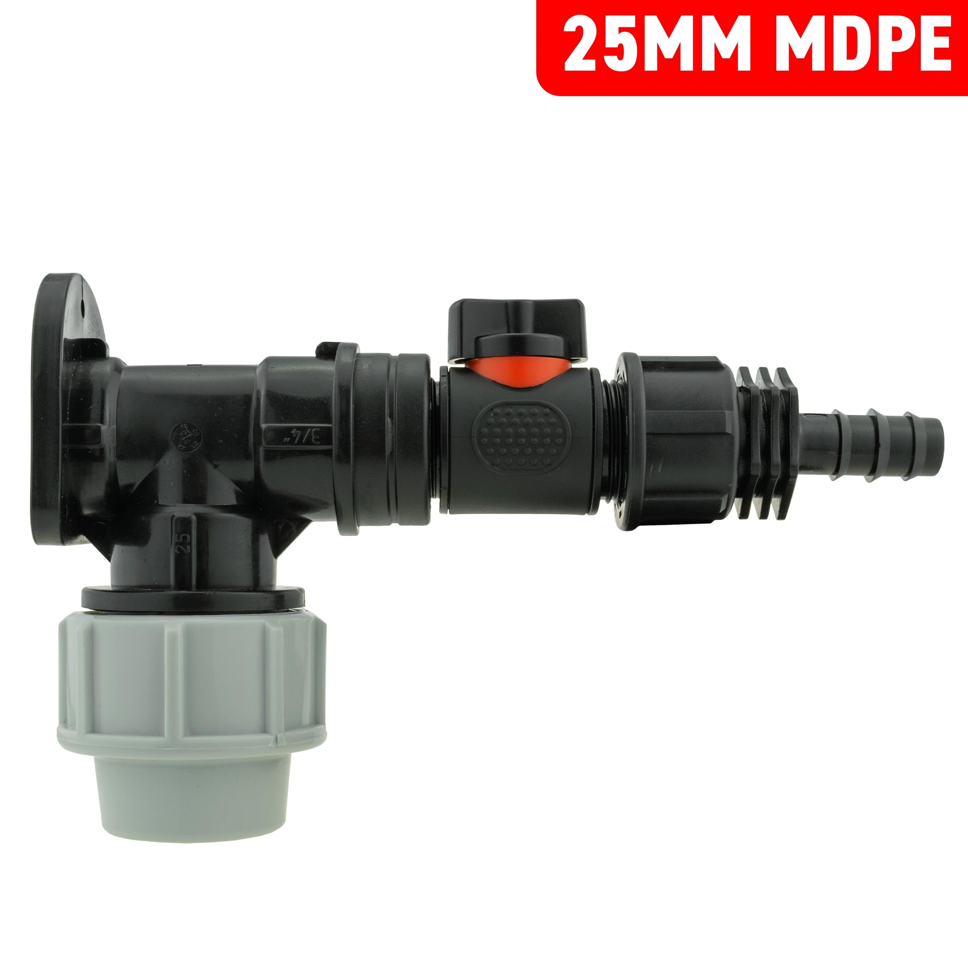 Wall Flange Kit 25mm MDPE + In-Line Valve + 1/2" Barb - Best4Trade-Retail Tech Hose & Fittings