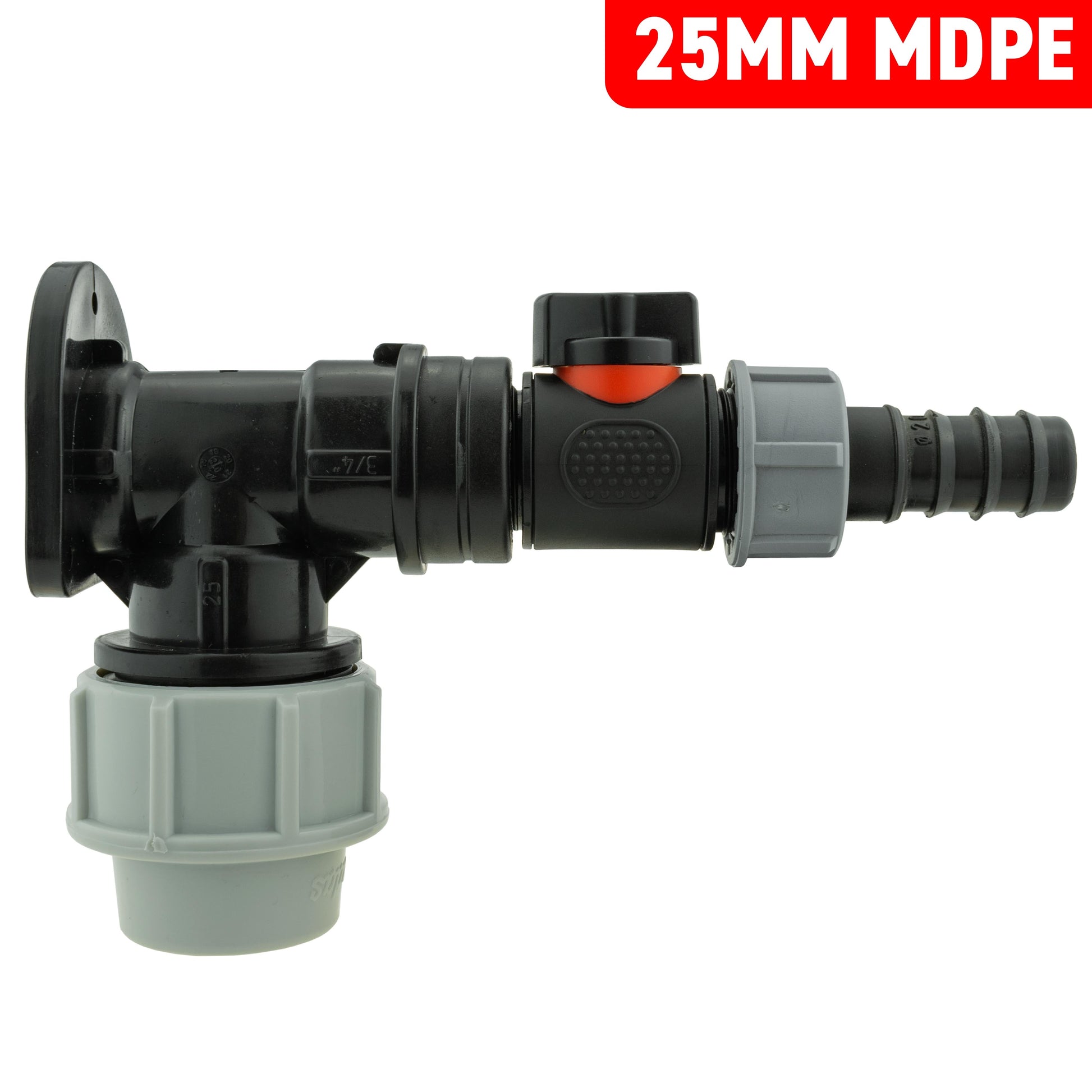Wall Flange Kit 25mm MDPE + In-Line Valve + 20mm Barb - Best4Trade-Retail Tech Hose & Fittings