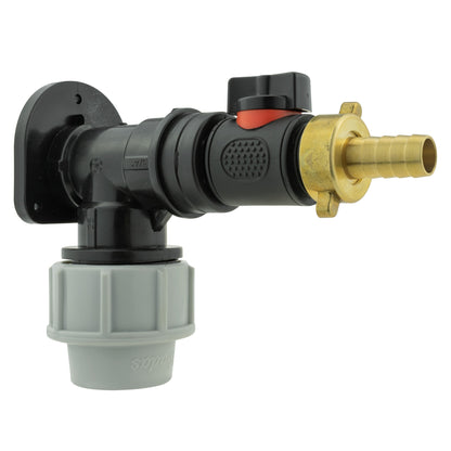 Wall Flange Kit 32mm MDPE + In-Line Valve + 13mm Brass Barb - Best4Trade-Retail Tech Hose & Fittings