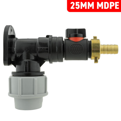 Wall Flange Kit 25mm MDPE + In-Line Valve + 13mm Brass Barb - Best4Trade-Retail Tech Hose & Fittings