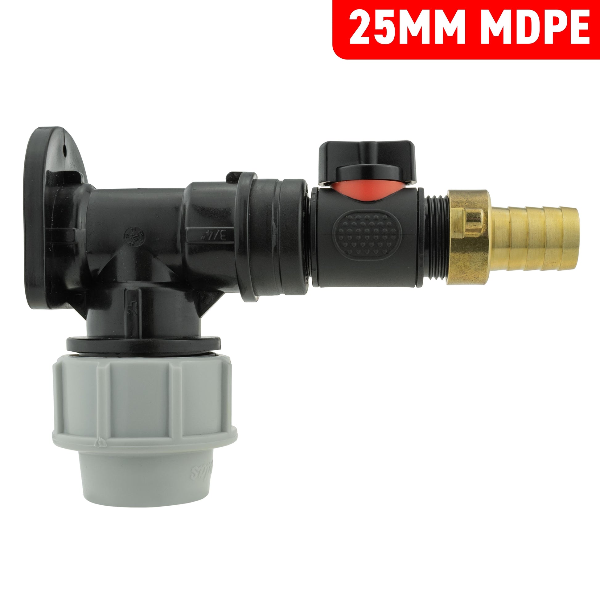 Wall Flange Kit 25mm MDPE + In-Line Valve + 19mm Brass Barb - Best4Trade-Retail Tech Hose & Fittings