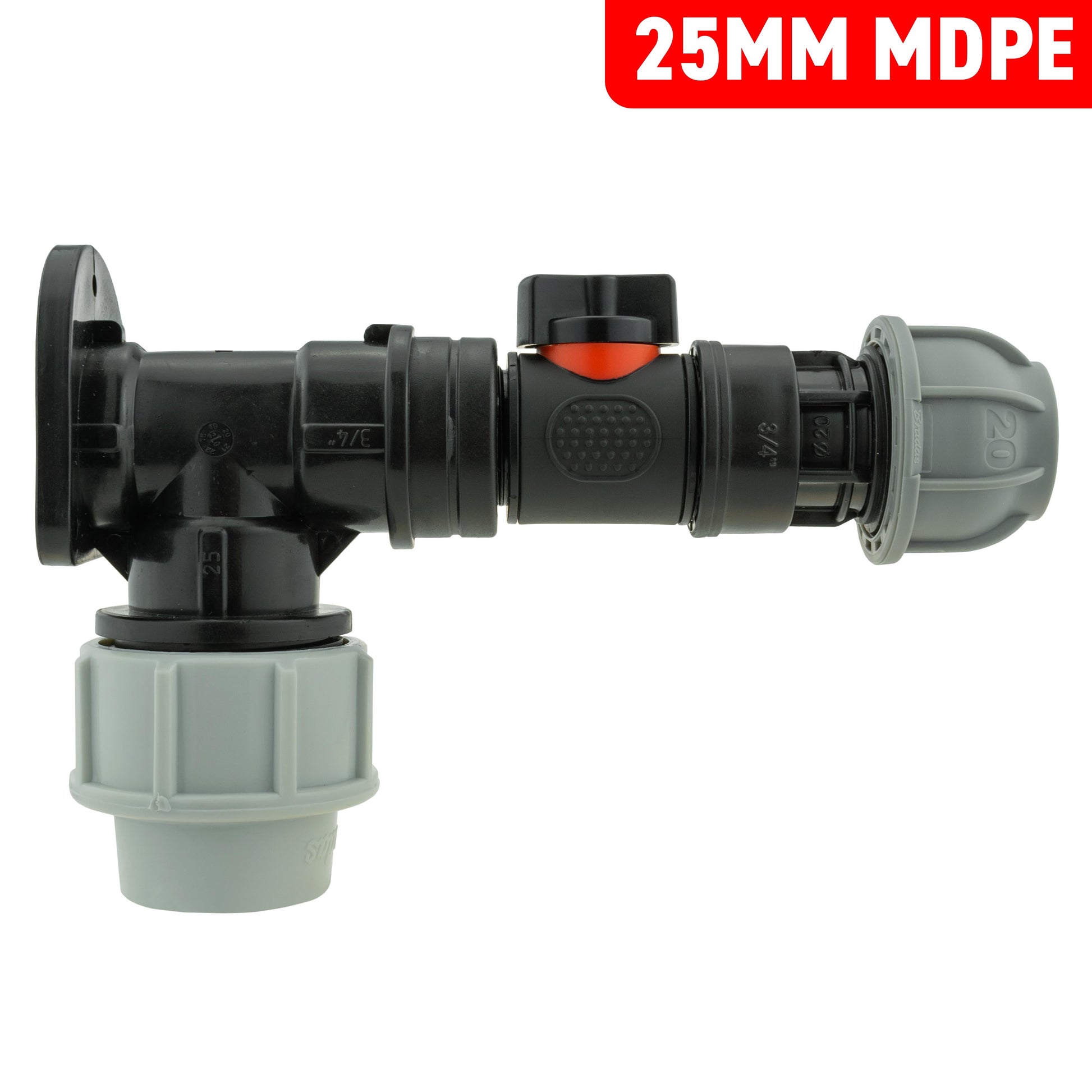 Wall Flange Kit 25mm MDPE + In-Line Valve + 20mm MDPE Joiner - Best4Trade-Retail Tech Hose & Fittings