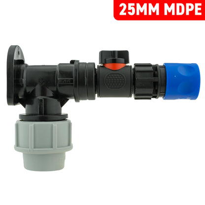 Wall Flange Kit 25mm MDPE + In-Line Valve & Female Quick Connector - Best4Trade-Retail Tech Hose & Fittings