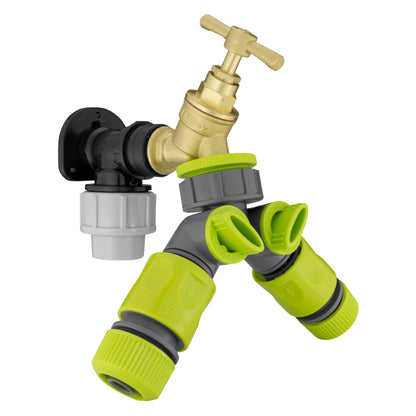 Wall Flange Kit 25mm MDPE + Brass Bib Tap + Two Way Splitter + Connectors - Best4Trade-Retail Tech Hose & Fittings