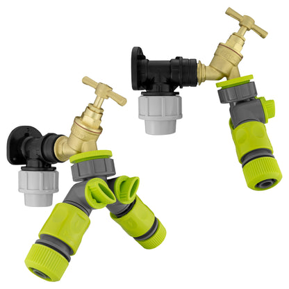 Wall Flange Kit 32mm MDPE + Brass Bib Tap + Two Way Splitter + Connectors - Best4Trade-Retail Tech Hose & Fittings