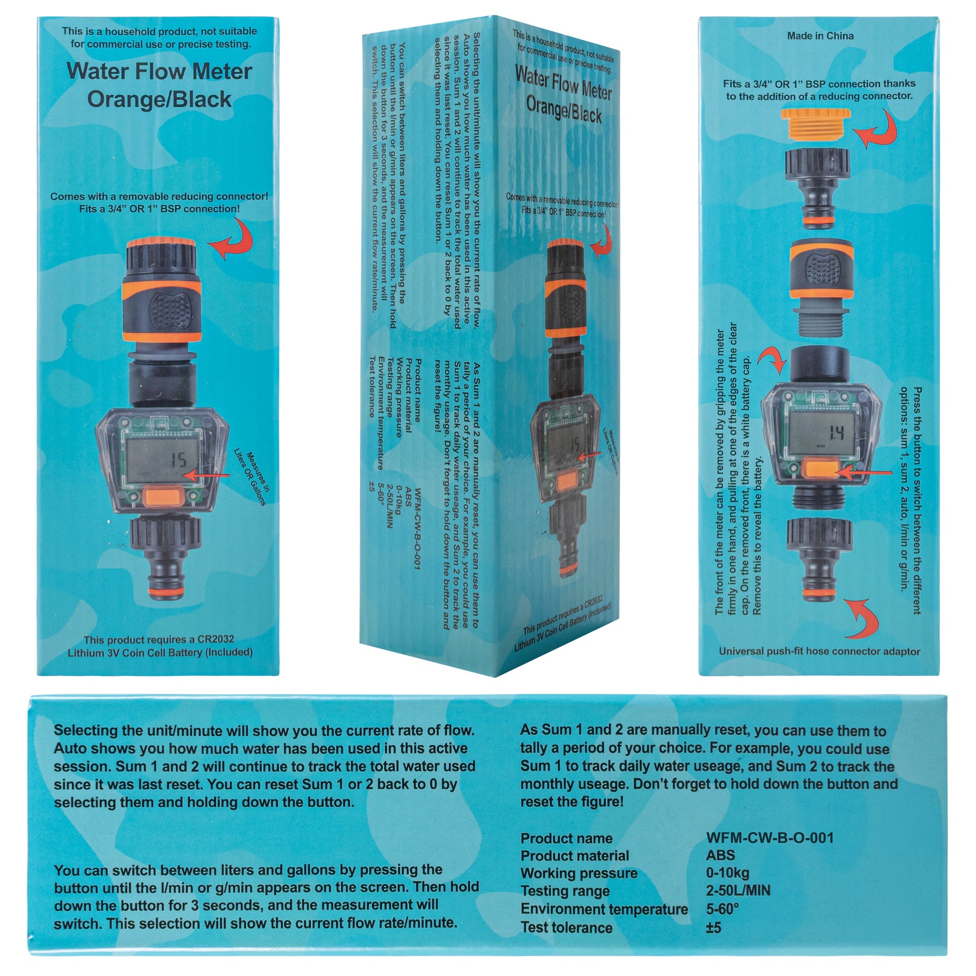 Water Flow Meter Black/Orange - Best4Trade-Retail