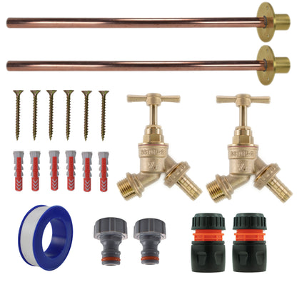 Brass Barbed Bib Tap BASIC Connection Kit x2 - Best4Trade-Retail Garden watering