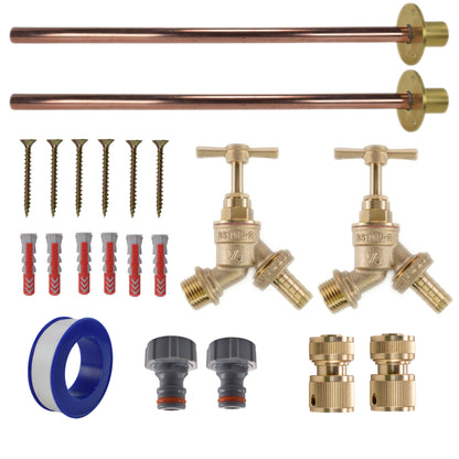 Brass Barbed Bib Tap BASIC Connection Kit x2 - Best4Trade-Retail Garden watering