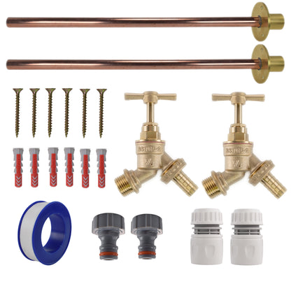 Brass Barbed Bib Tap BASIC Connection Kit x2 - Best4Trade-Retail Garden watering