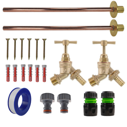 Brass Barbed Bib Tap BASIC Connection Kit x2 - Best4Trade-Retail Garden watering