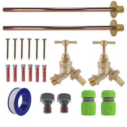 Brass Barbed Bib Tap BASIC Connection Kit x2 - Best4Trade-Retail Garden watering