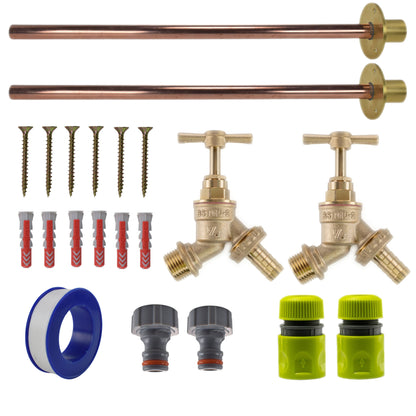 Brass Barbed Bib Tap BASIC Connection Kit x2 - Best4Trade-Retail Garden watering