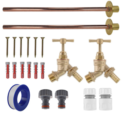 Brass Barbed Bib Tap BASIC Connection Kit x2 - Best4Trade-Retail Garden watering