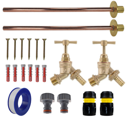 Brass Barbed Bib Tap BASIC Connection Kit x2 - Best4Trade-Retail Garden watering