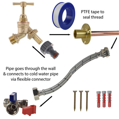 Brass Barbed Bib Tap STANDARD Connection Kit - Best4Trade-Retail Garden watering
