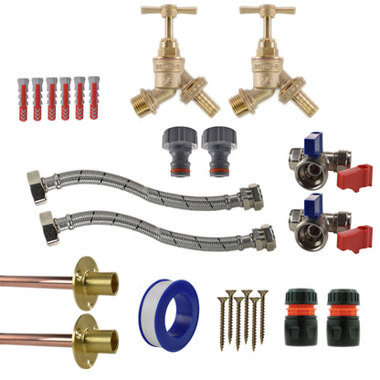 Brass Barbed Bib Tap STANDARD Connection Kit x2 - Best4Trade-Retail Garden watering