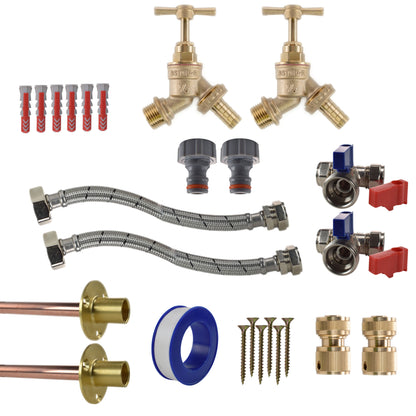 Brass Barbed Bib Tap STANDARD Connection Kit x2 - Best4Trade-Retail Garden watering